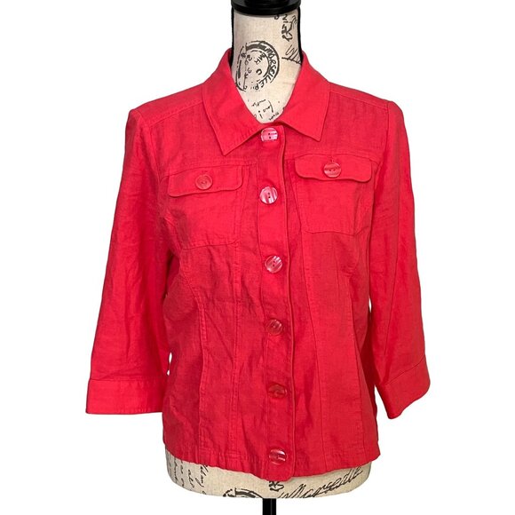Christopher & Banks Jackets & Blazers - Christopher & Banks Coral Button Front Linen Lightweight Jacket Small